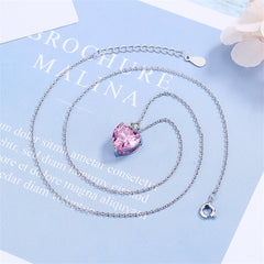 Pink Crystal & Cubic Zirconia Heart Pendant Necklace