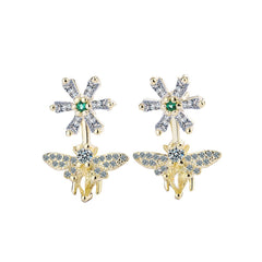 Yellow Crystal & Cubic Zirconia 18K Gold-Plated Flower Bee Drop Earrings