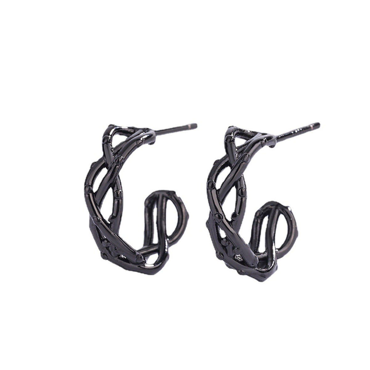 Black Twisted Huggie Earrings