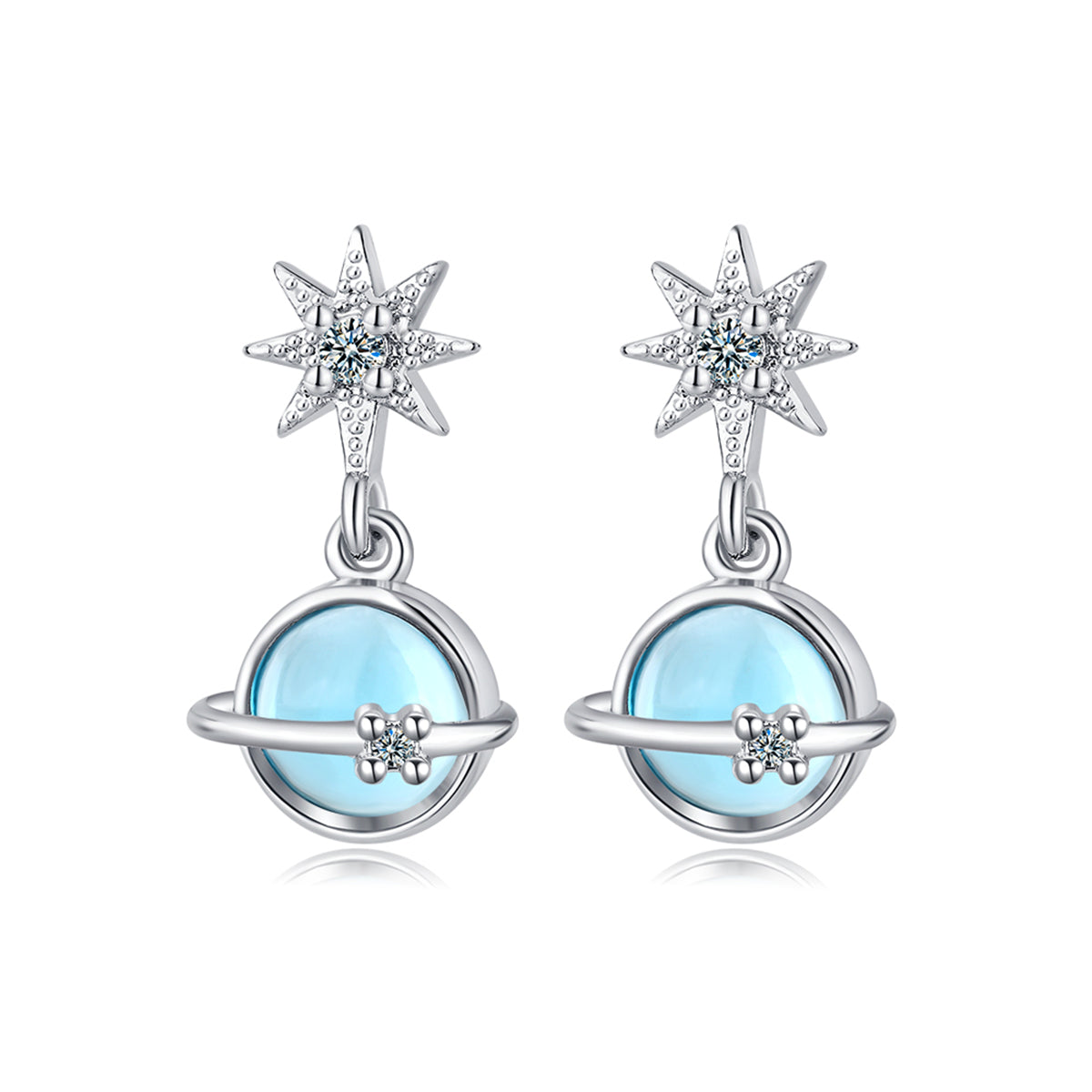 Moonstone & Cubic Zirconia Star & Planet Drop Earrings