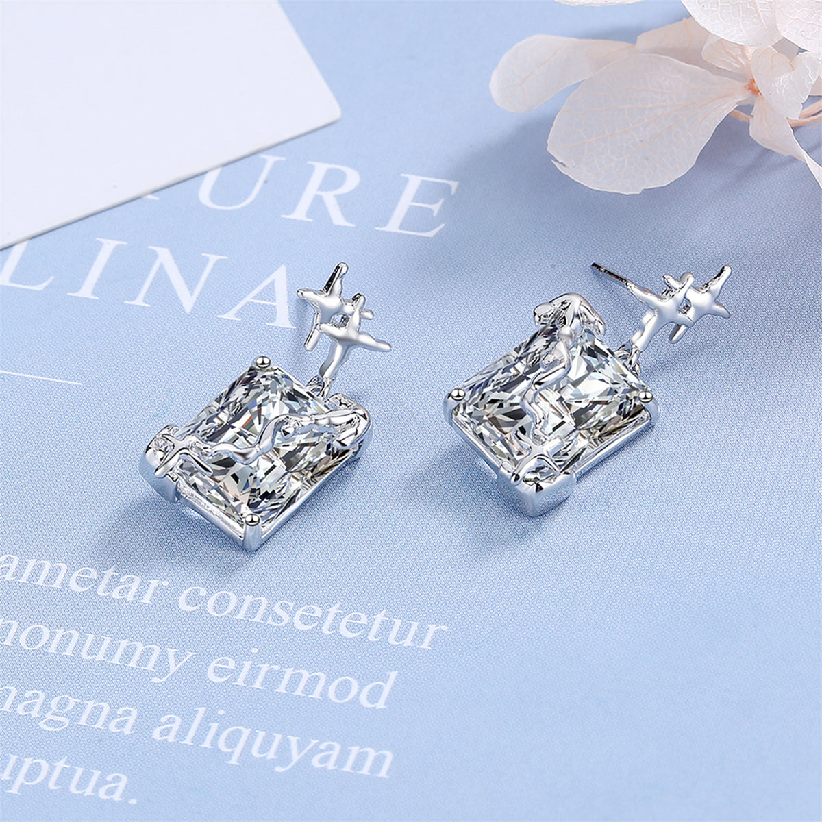 Crystal & Silver-Plated Star Rectangle Drop Earrings