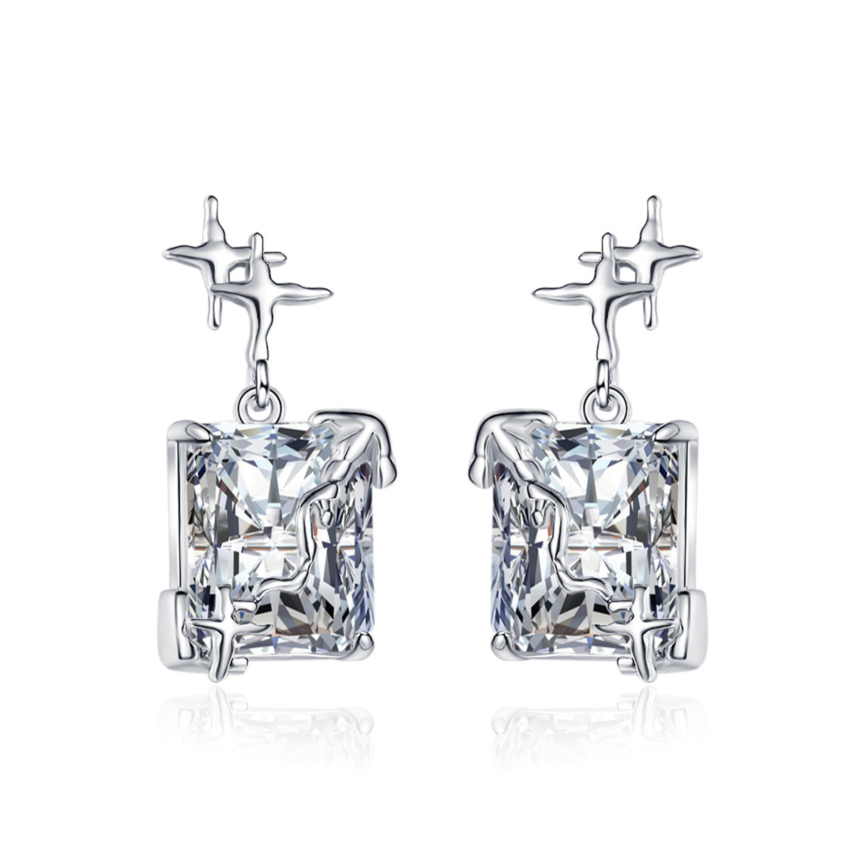 Crystal & Silver-Plated Star Rectangle Drop Earrings