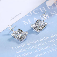 Crystal & Silver-Plated Star Rectangle Drop Earrings