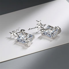 Crystal & Silver-Plated Star Rectangle Drop Earrings