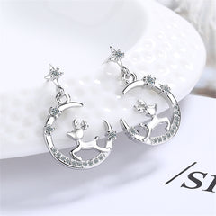 Clear Cubic Zirconia & Silver-Plated Reindeer Moon Drop Earrings