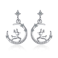 Clear Cubic Zirconia & Silver-Plated Reindeer Moon Drop Earrings