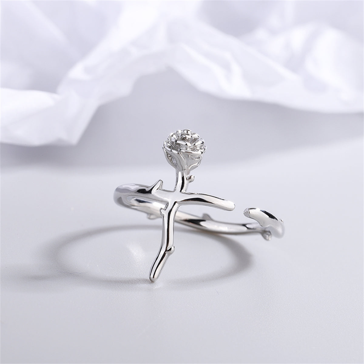 Silver-Plated Rose Open Ring