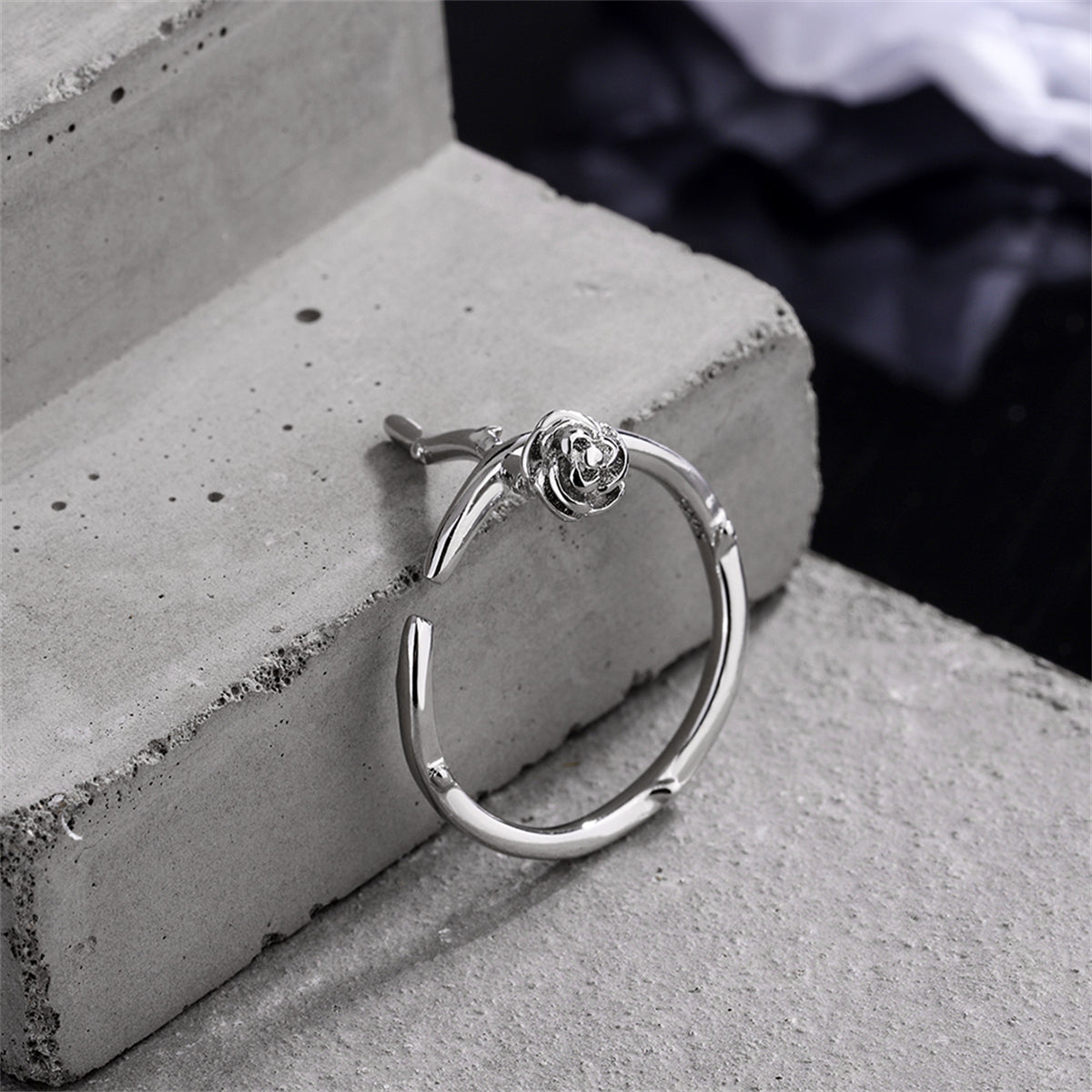 Silver-Plated Rose Open Ring