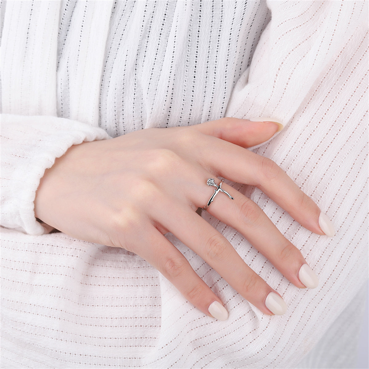 Silver-Plated Rose Open Ring