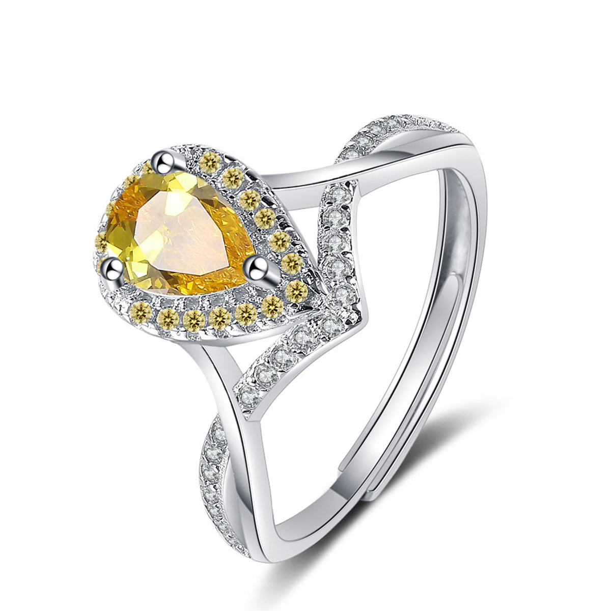 Yellow Crystal & Cubic Zirconia Teardrop Adjustable Ring