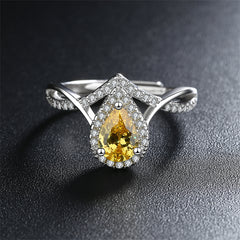 Yellow Crystal & Cubic Zirconia Teardrop Adjustable Ring