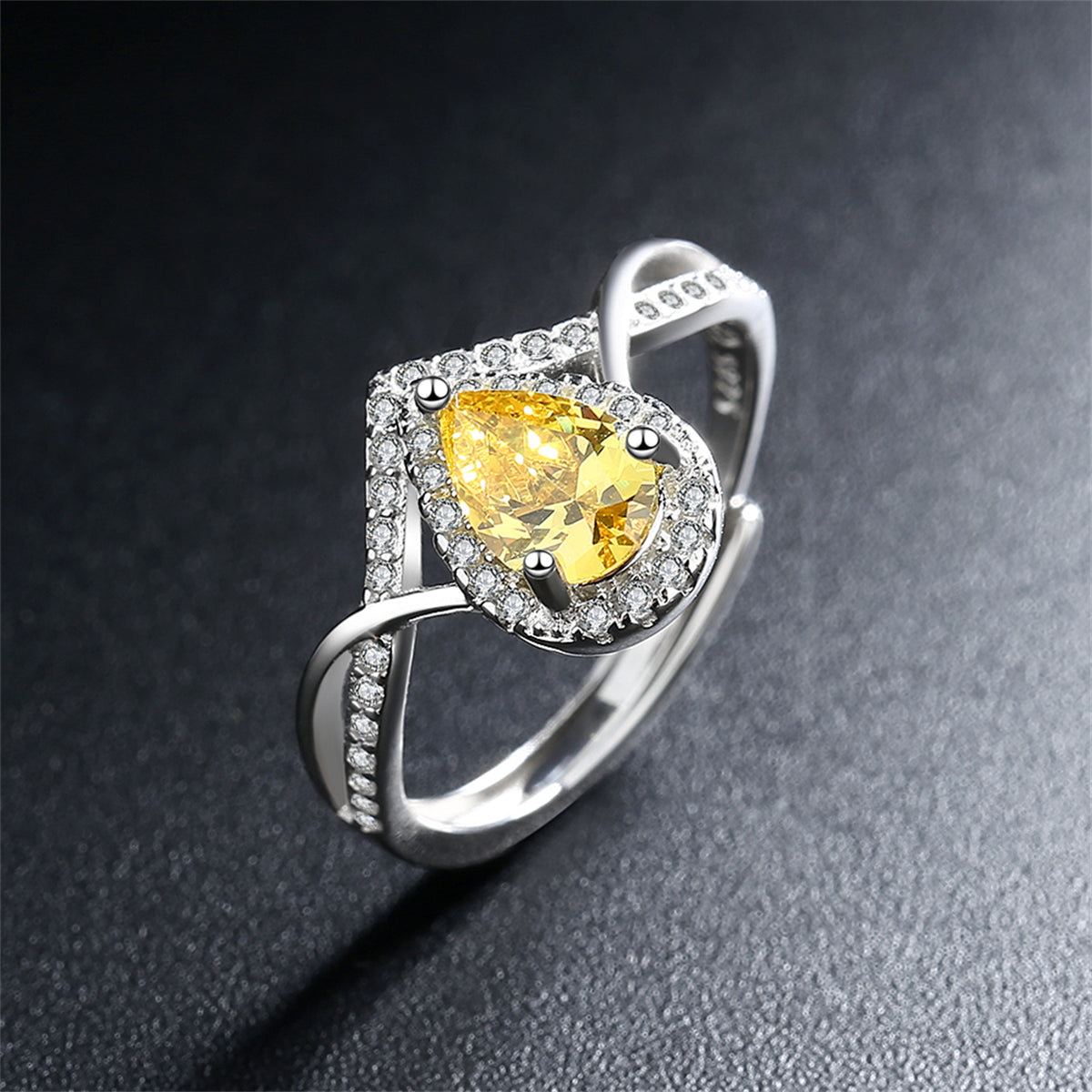 Yellow Crystal & Cubic Zirconia Teardrop Adjustable Ring