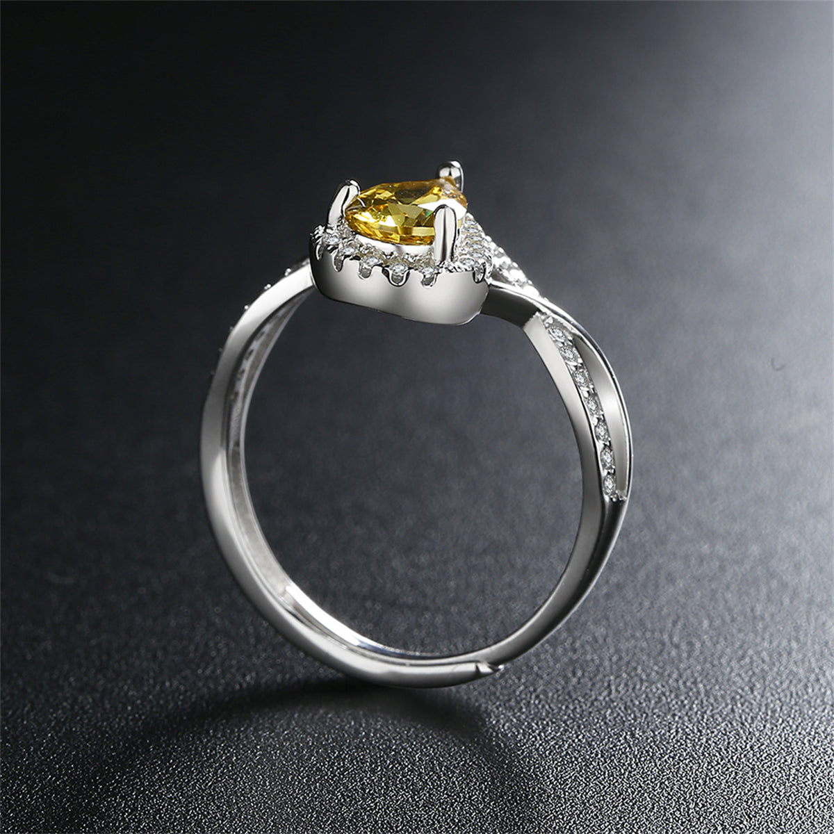 Yellow Crystal & Cubic Zirconia Teardrop Adjustable Ring