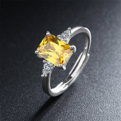 Yellow Crystal & Silver-Plated Rectangle-Cut Adjustable Ring