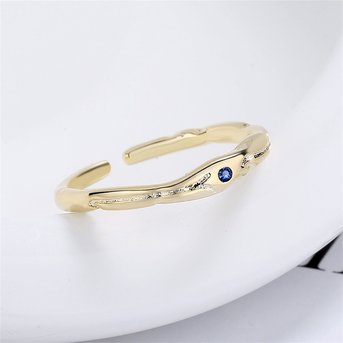 Blue Cubic Zirconia & 18K Gold-Plated Open Ring