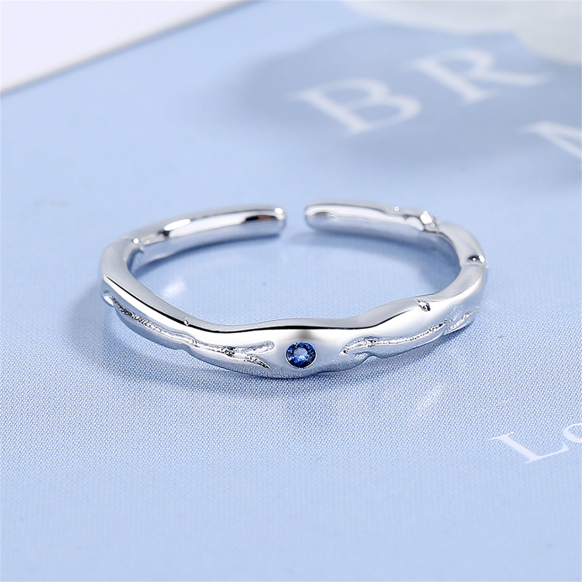 Blue Cubic Zirconia & Silver-Plated Open Ring