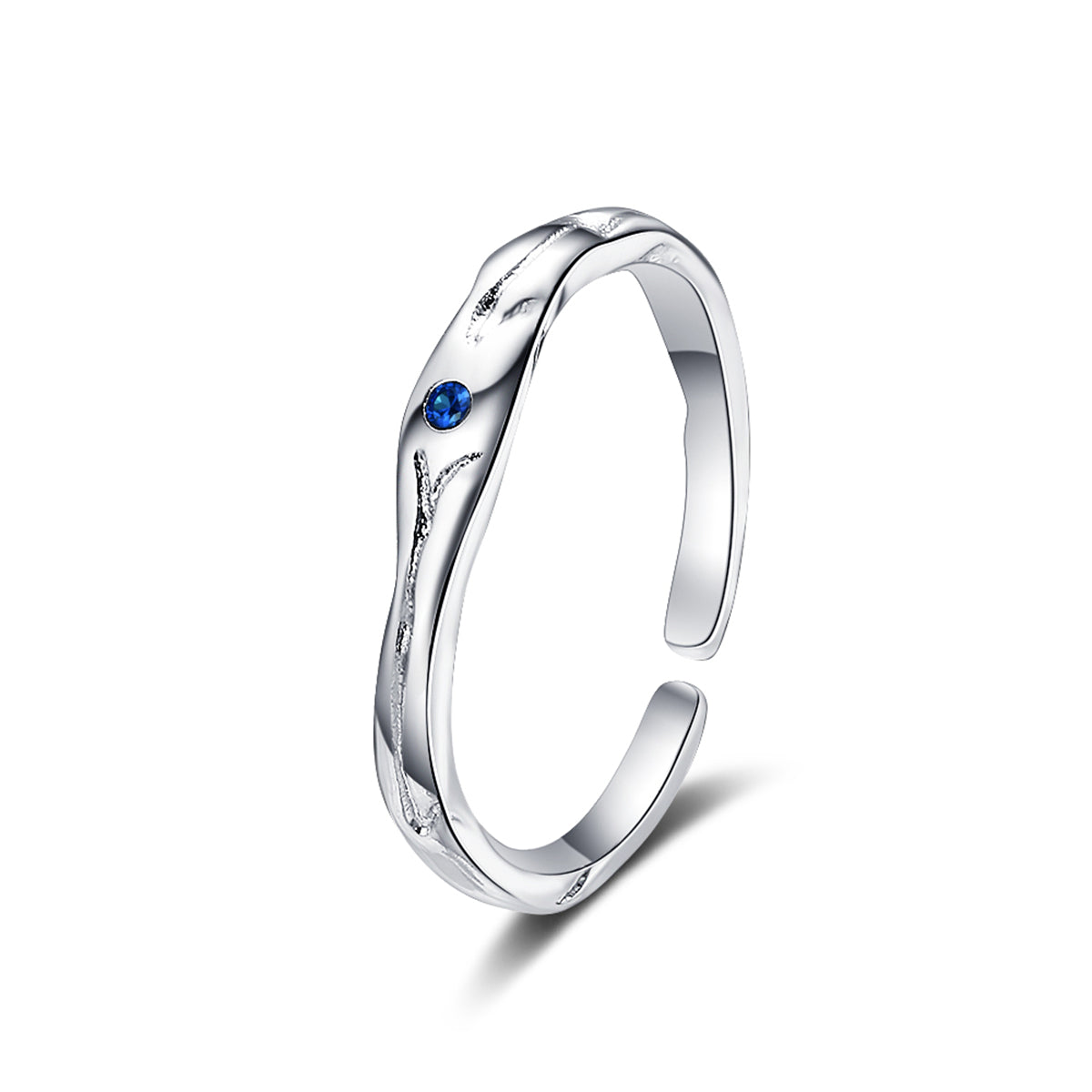 Blue Cubic Zirconia & Silver-Plated Open Ring