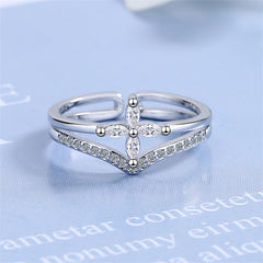 Crystal & Cubic Zirconia Silver-Plated Clover Layered Open Ring