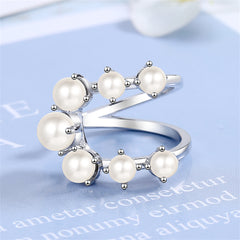 Pearl & Silver-Plated Botanical Open Ring