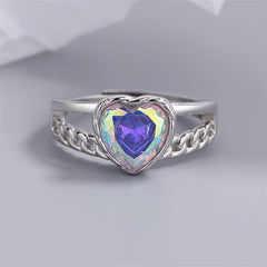 Blue Multicolor Crystal & Silver-Plated Heart Ring