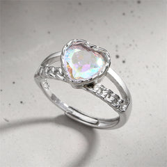 Blue Multicolor Crystal & Silver-Plated Heart Ring