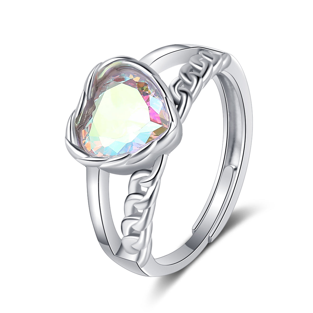 Blue Multicolor Crystal & Silver-Plated Heart Ring