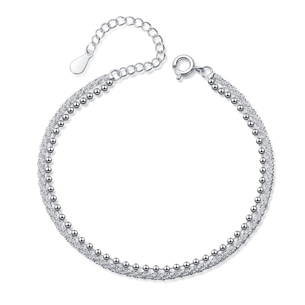 Silver-Plated Twine & Bead Chain Layered Bracelet