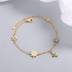 Clear Cubic Zirconia & Enamel 18K Gold-Plated Bee Mum Charm Bracelet