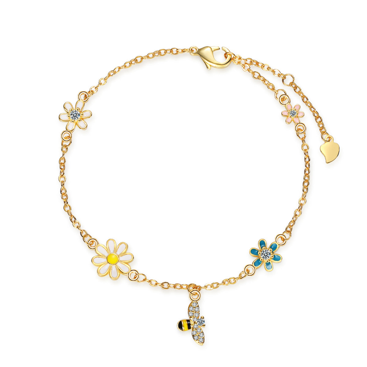 Clear Cubic Zirconia & Enamel 18K Gold-Plated Bee Mum Charm Bracelet