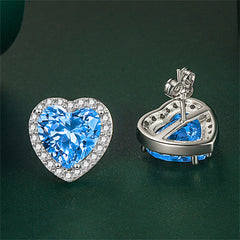 Colored Crystal & Cubic Zirconia Silver-Plated Halo Heart Stud Earrings