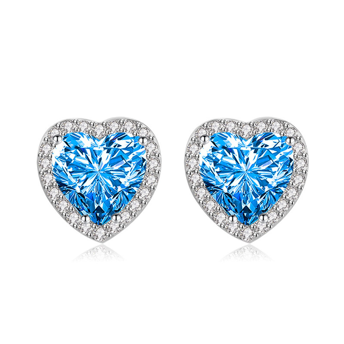 Colored Crystal & Cubic Zirconia Silver-Plated Halo Heart Stud Earrings