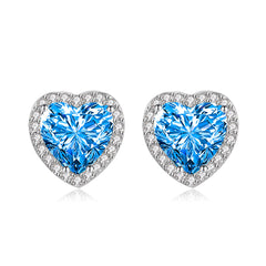 Colored Crystal & Cubic Zirconia Silver-Plated Halo Heart Stud Earrings