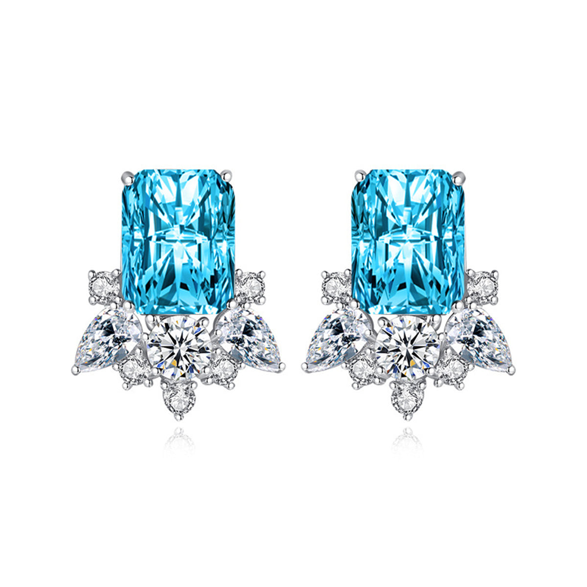 Colored Crystal & Cubic Zirconia Radiant Stud Earrings