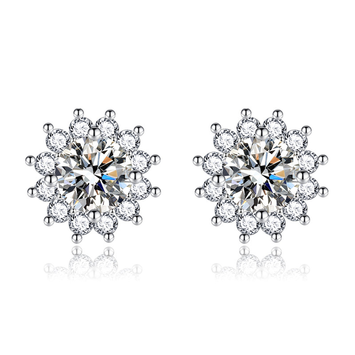 Colored Crystal & Cubic Zirconia Silver-Plated Flower Stud Earrings