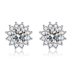 Colored Crystal & Cubic Zirconia Silver-Plated Flower Stud Earrings