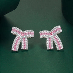 Pink Crystal & Cubic Zirconia Bow Stud Earrings