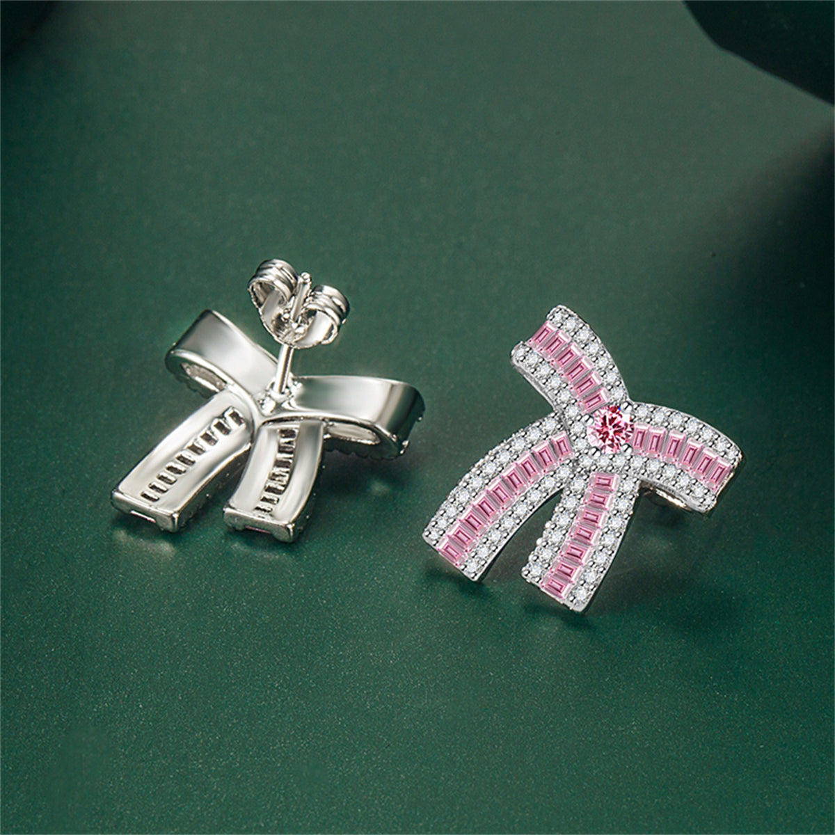 Pink Crystal & Cubic Zirconia Bow Stud Earrings