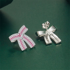 Pink Crystal & Cubic Zirconia Bow Stud Earrings