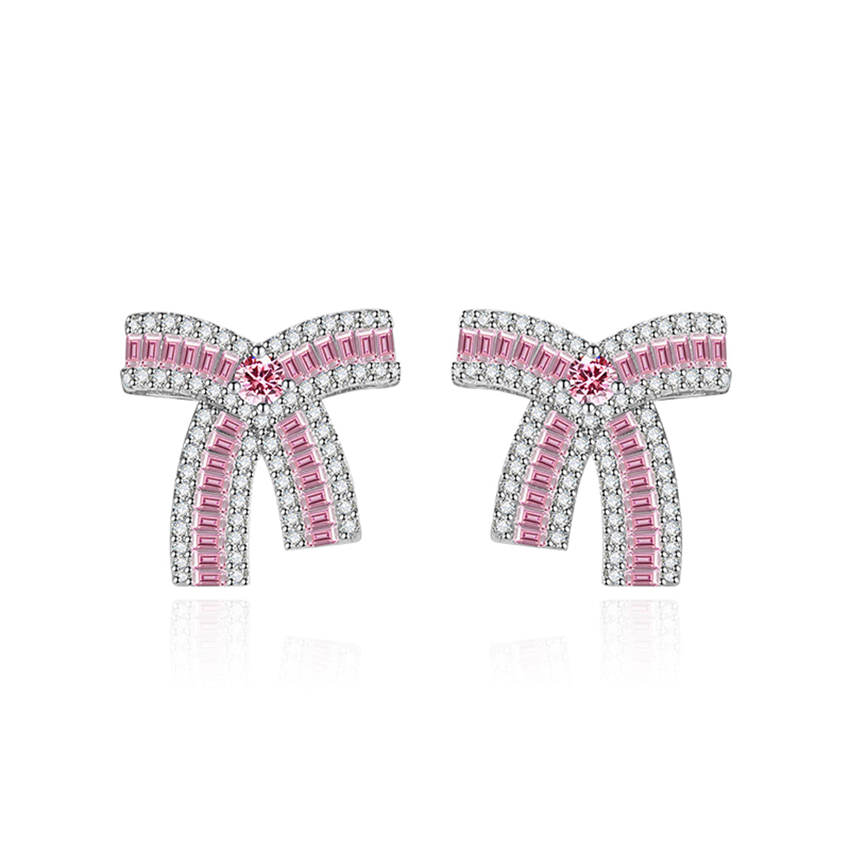 Pink Crystal & Cubic Zirconia Bow Stud Earrings