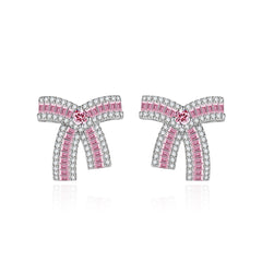 Pink Crystal & Cubic Zirconia Bow Stud Earrings