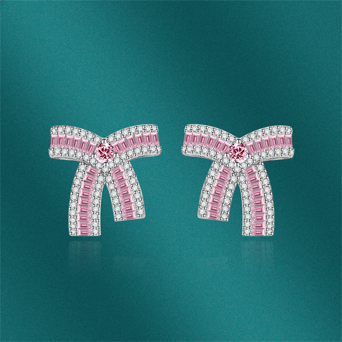 Pink Crystal & Cubic Zirconia Bow Stud Earrings