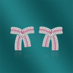 Pink Crystal & Cubic Zirconia Bow Stud Earrings