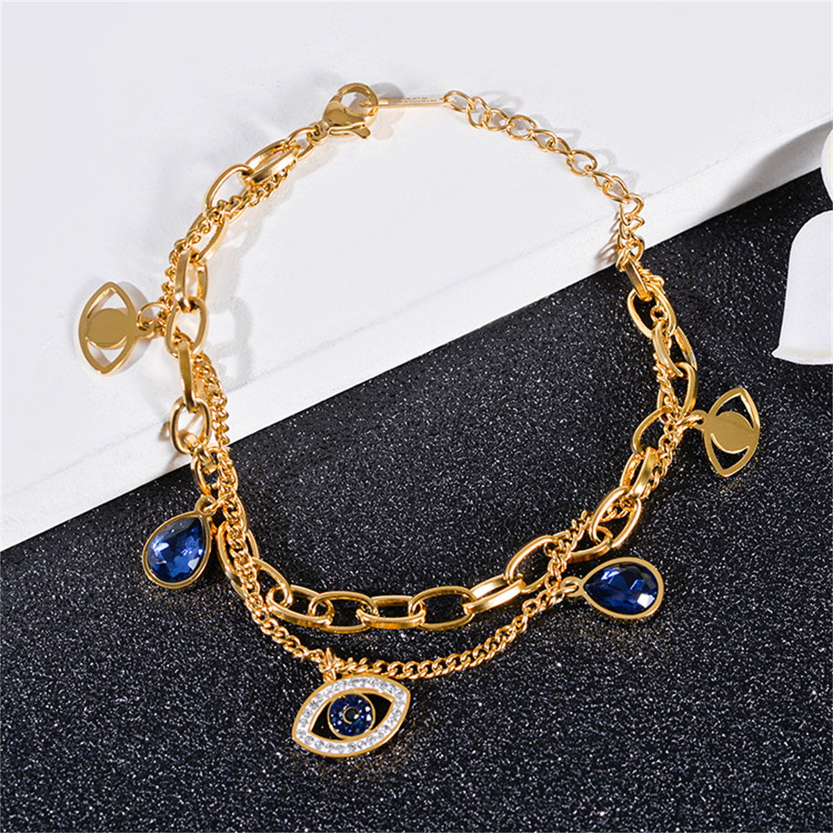 Crystal & Cubic Zirconia Devil Eye Station Layered Bracelet