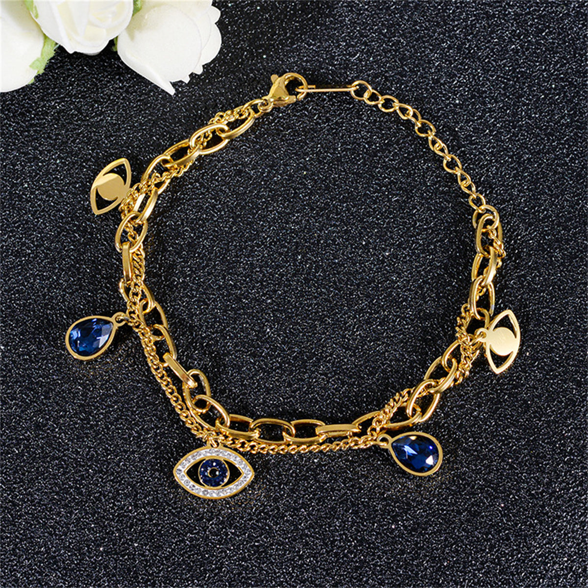 Crystal & Cubic Zirconia Devil Eye Station Layered Bracelet