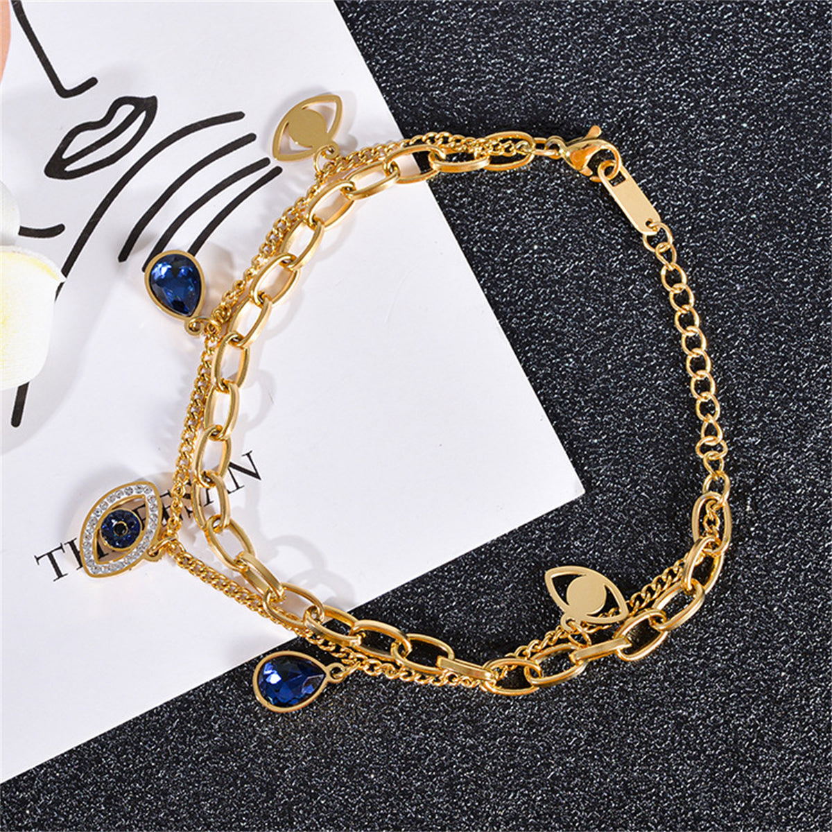 Crystal & Cubic Zirconia Devil Eye Station Layered Bracelet