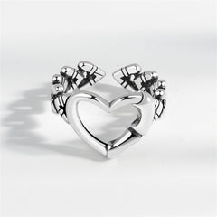 Silver-Plated Heart Chain Open Ring