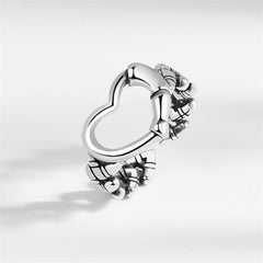 Silver-Plated Heart Chain Open Ring