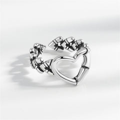 Silver-Plated Heart Chain Open Ring