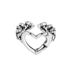 Silver-Plated Heart Chain Open Ring