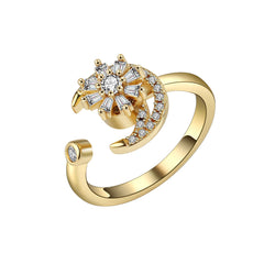 Crystal & 18K Gold-Plated Rotating Flower Moon Open Ring